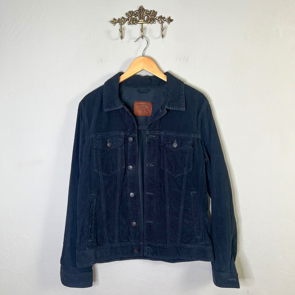 Abercrombie & Fitch Jacket Trucker Mens Size M Gray Corduroy Button Front Coat